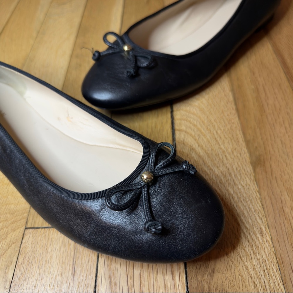 Cole Haan Black Leather Bow Ballet Flats Size 10 - Picture 5 of 7